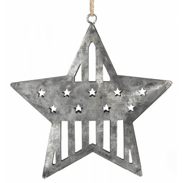 Χριστουγεννιάτικο Κρεμαστό Μεταλλικό Αστέρι Ασημί, με Αστεράκια (11cm)